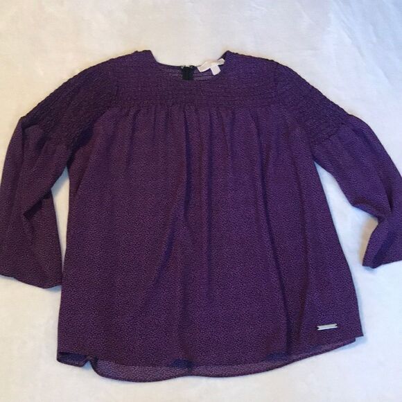 Michael Kors Purple & Black Gathered Bodice Blouse - Picture 3 of 15